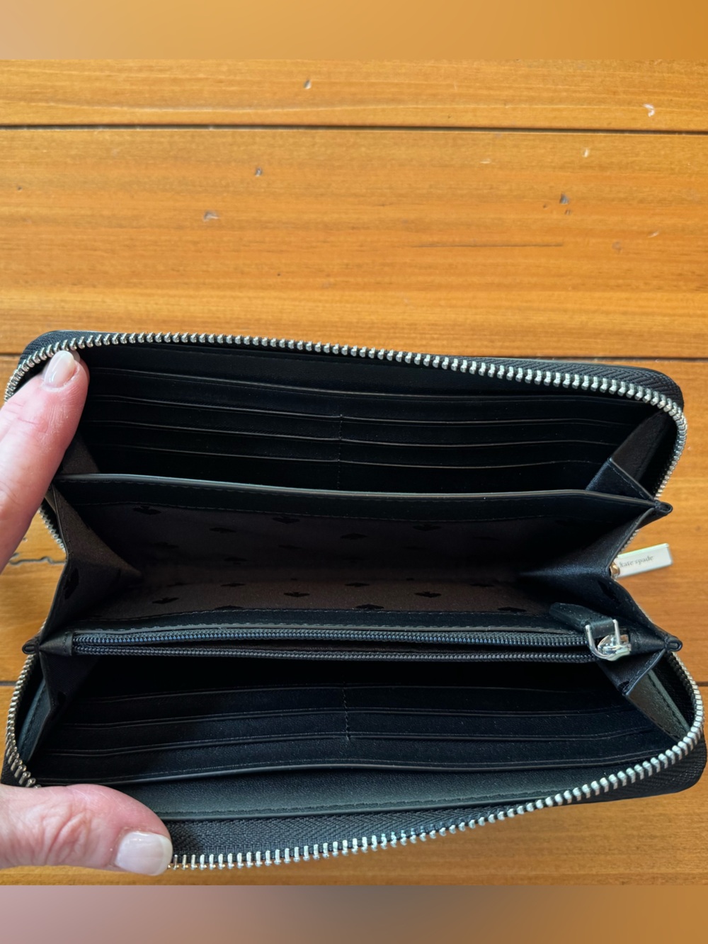 Kate Spade Black Pebbled Leather Large Zip Around Continental Wallet Silver Logo - Picture 5 of 7